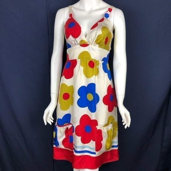 𝅺NEW-VOOM By Joy Han Fiori Fun Flowery Silk Dress M - Picture 1 of 8